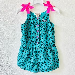 ♥️HP Juicy Couture Leopard Romper Sz 18M Teal Hot Pink Jumpsuit Bows Button NWOT